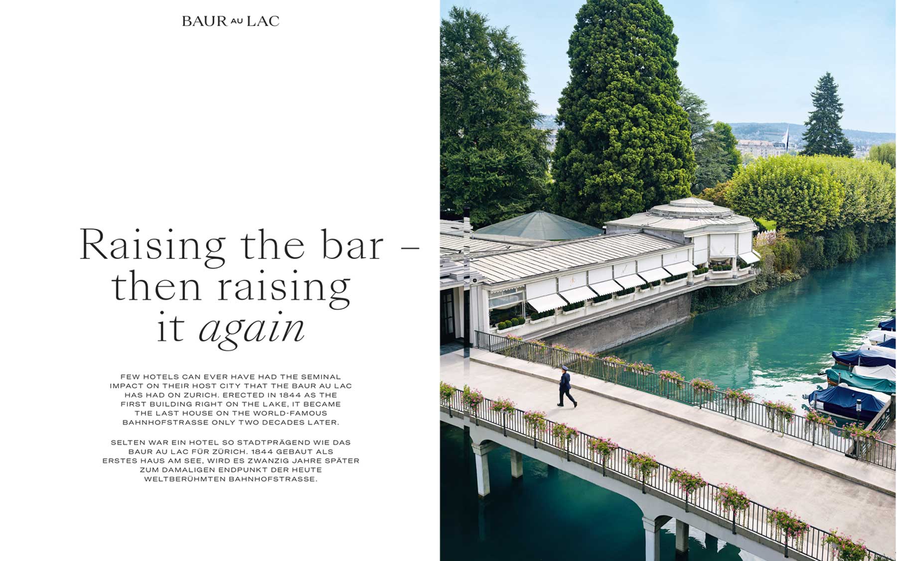 Editorial spread from VIEWS magazine featuring Baur au Lac Zurich Switzerland