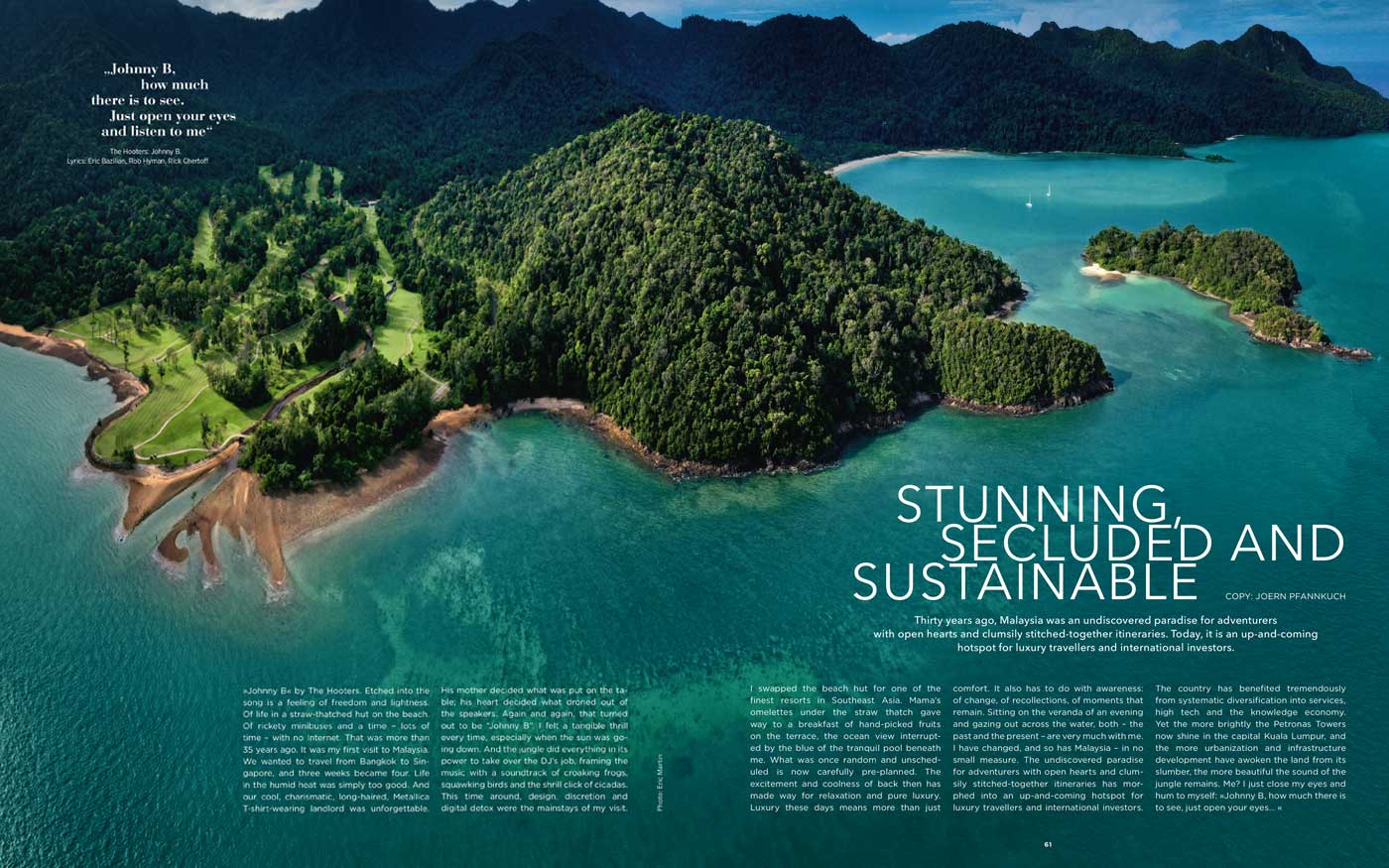 Editorial spread from VIEWS magazine featuring luxury travel